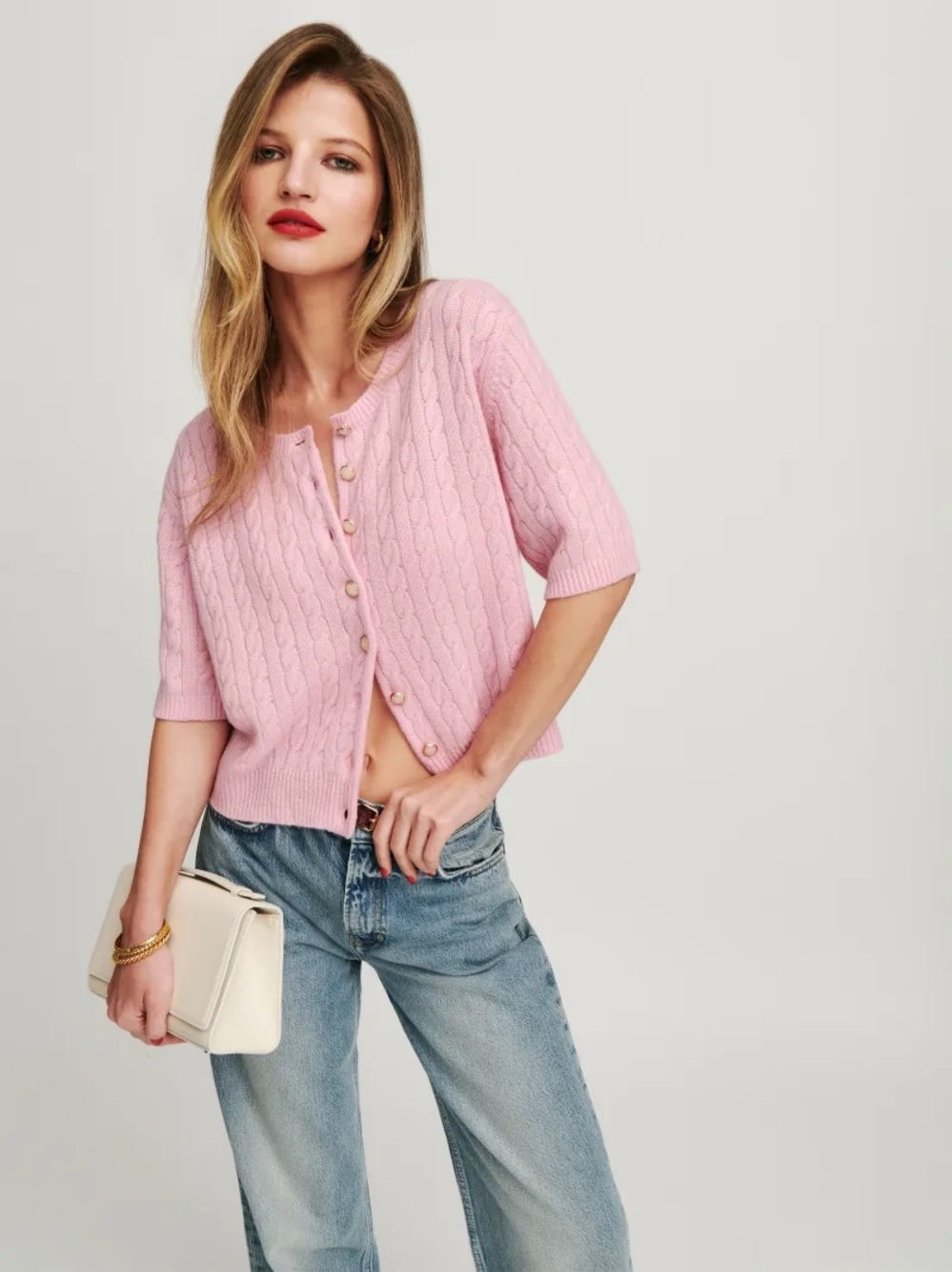 Reformation Claire Cashmere Short Sleeve Cardigan